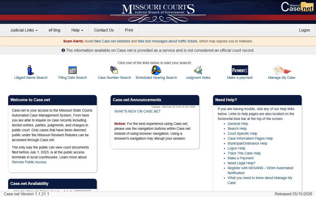 Missouri Case.net Moniteau County court records after jail arrest search