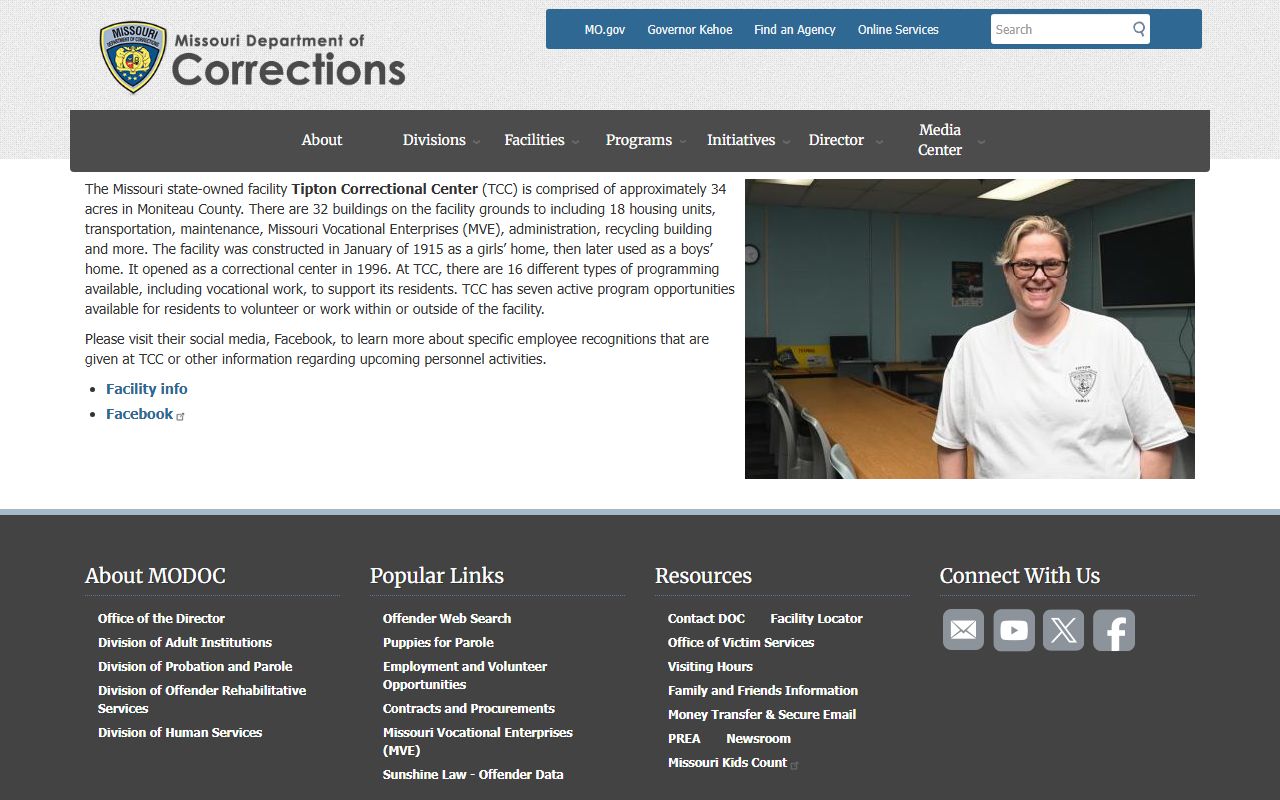 Tipton Correctional Center history and programs from Missouri DOC family page